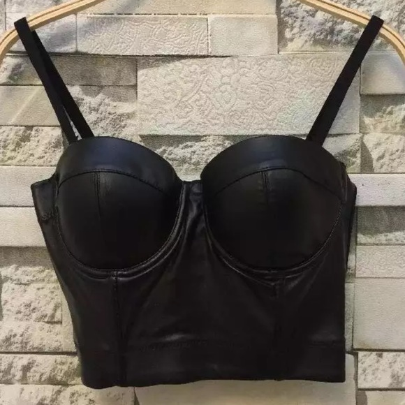 Tops - NEW! Black Faux Leather Bustier Crop Top